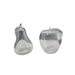 Apple & Pear Clear Glass Figurines  3 Inches